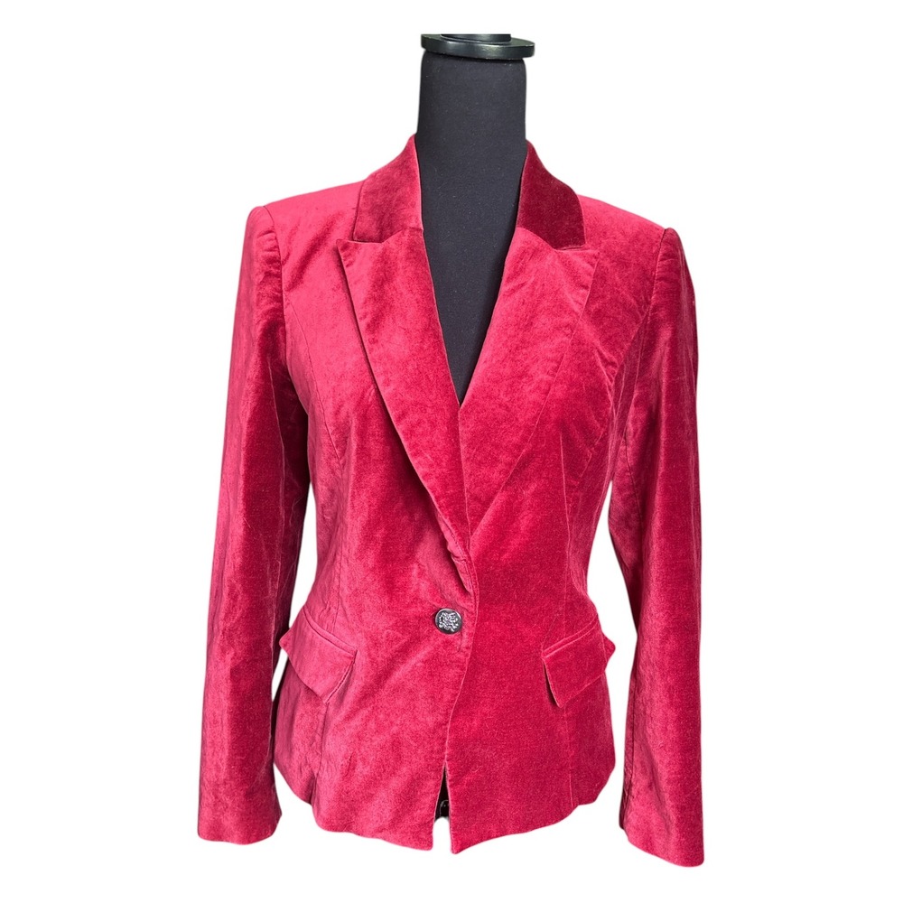 White House Black Market Scarlet Red Velvet Blazer, Size 8, Classic, Holiday